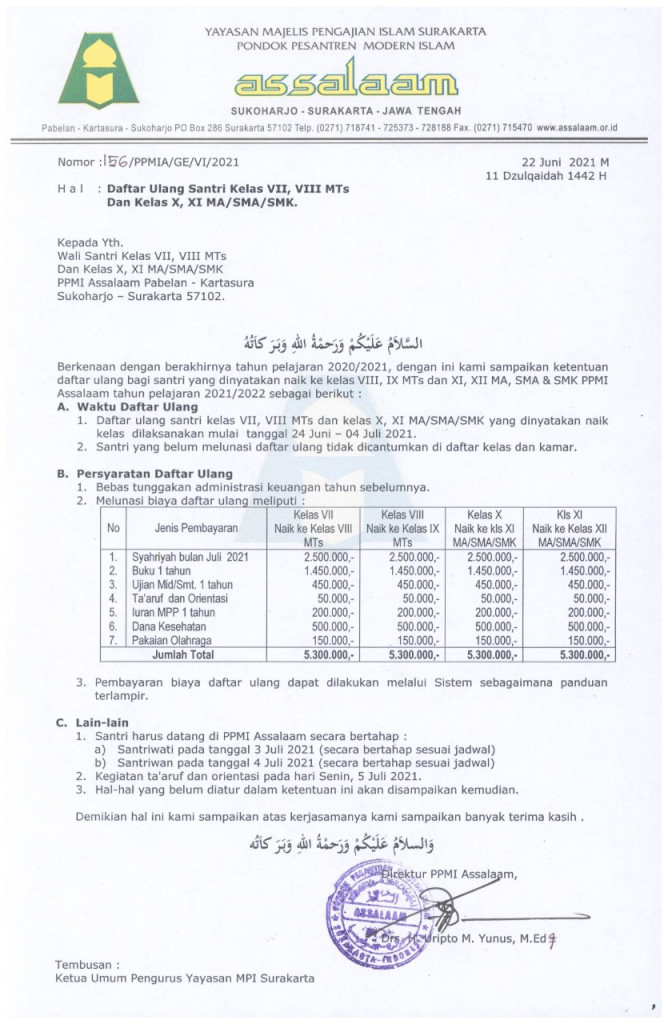 Edaran - PPMI Assalaam Sukoharjo Jawa Tengah