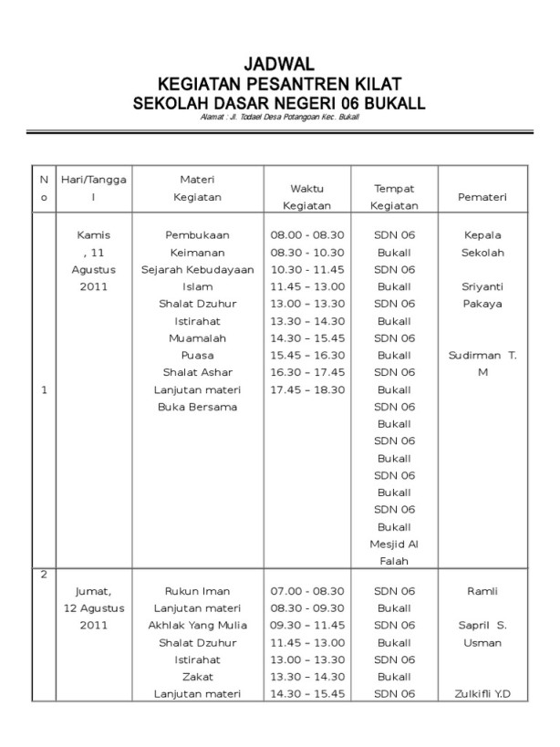 Jadwal Kegiatan Pesantren  PDF