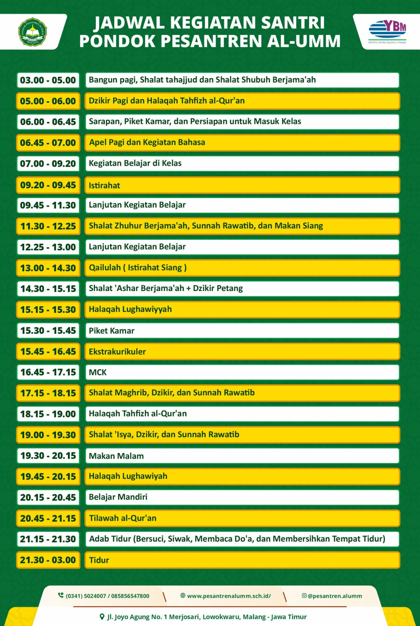 Jadwal Kegiatan Santri - Pesantren al-Umm