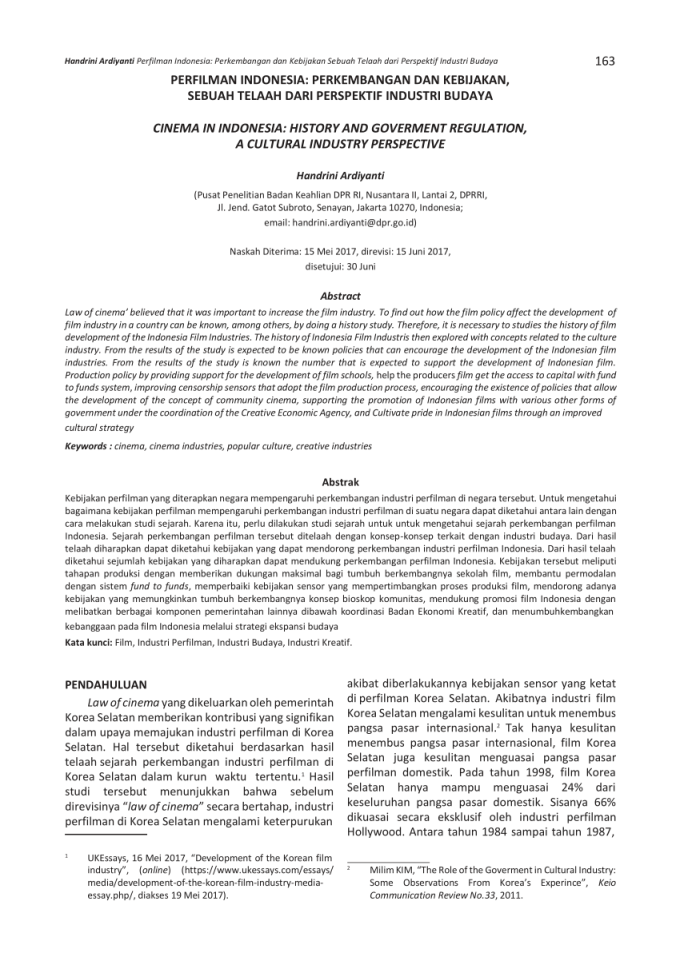 PDF) PERFILMAN INDONESIA: PERKEMBANGAN DAN KEBIJAKAN, SEBUAH