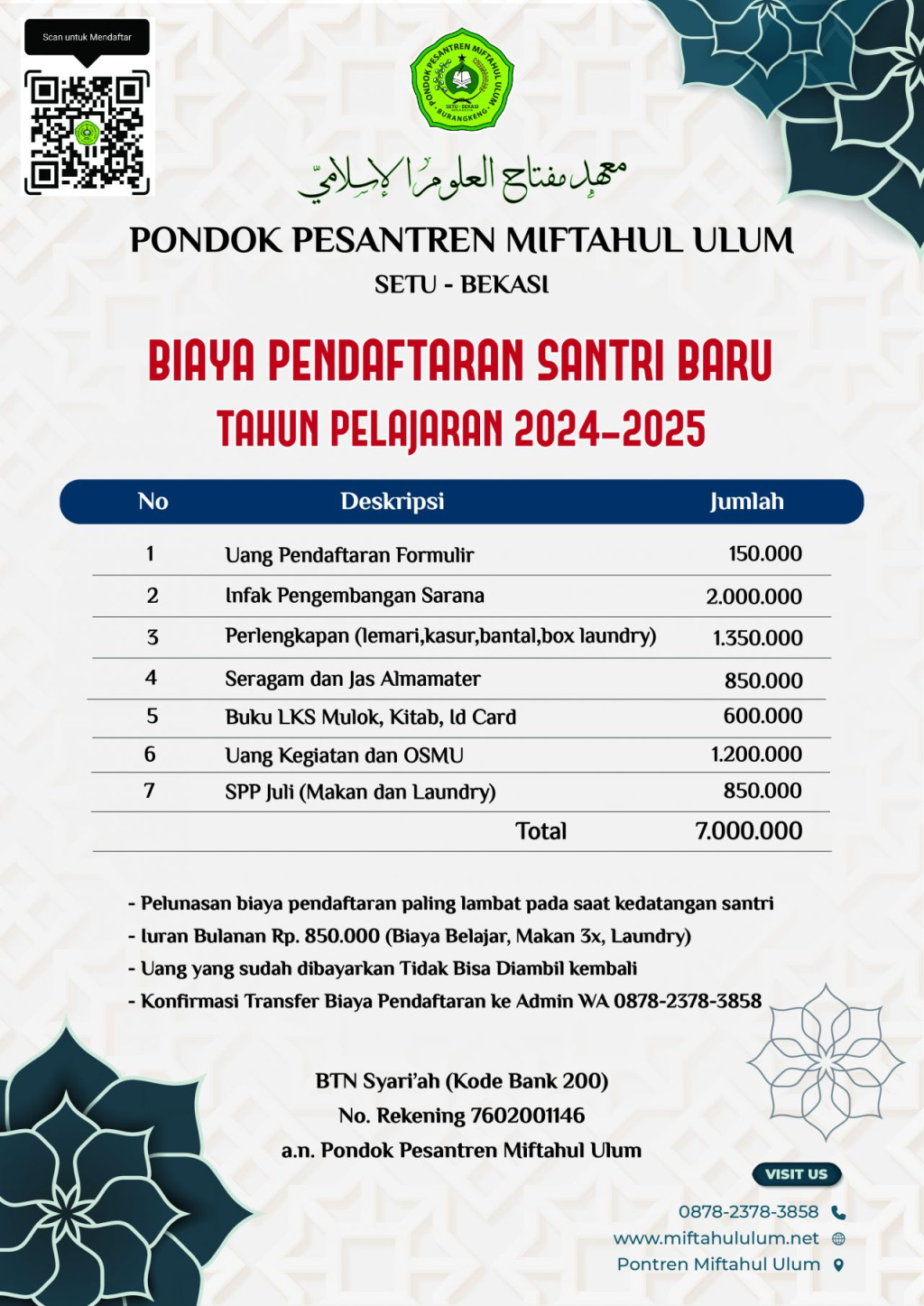 PPDB Ponpes Miftahul Ulum - Setu, Bekasi