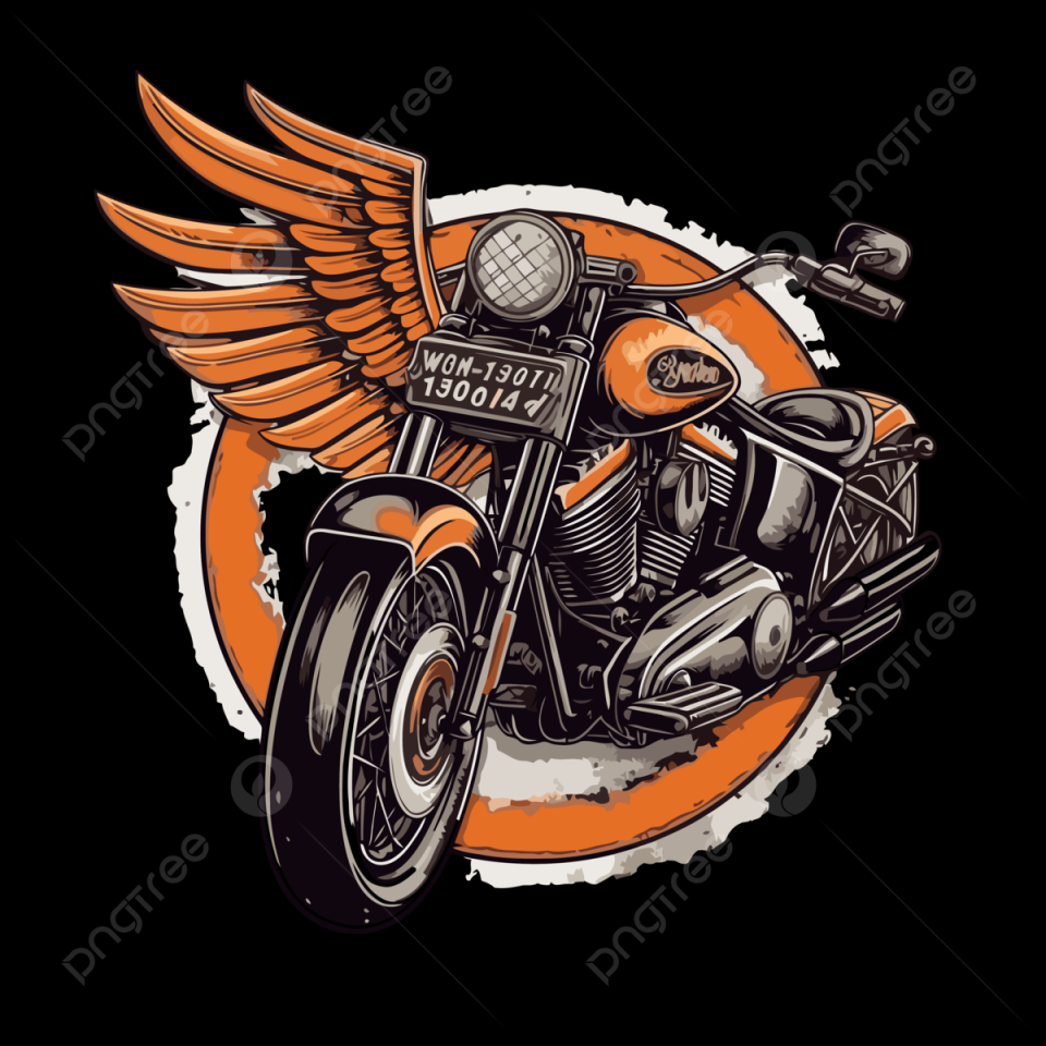 Sayap Harley Davidson Vektor, Stiker Clipart Sepeda Motor Oranye