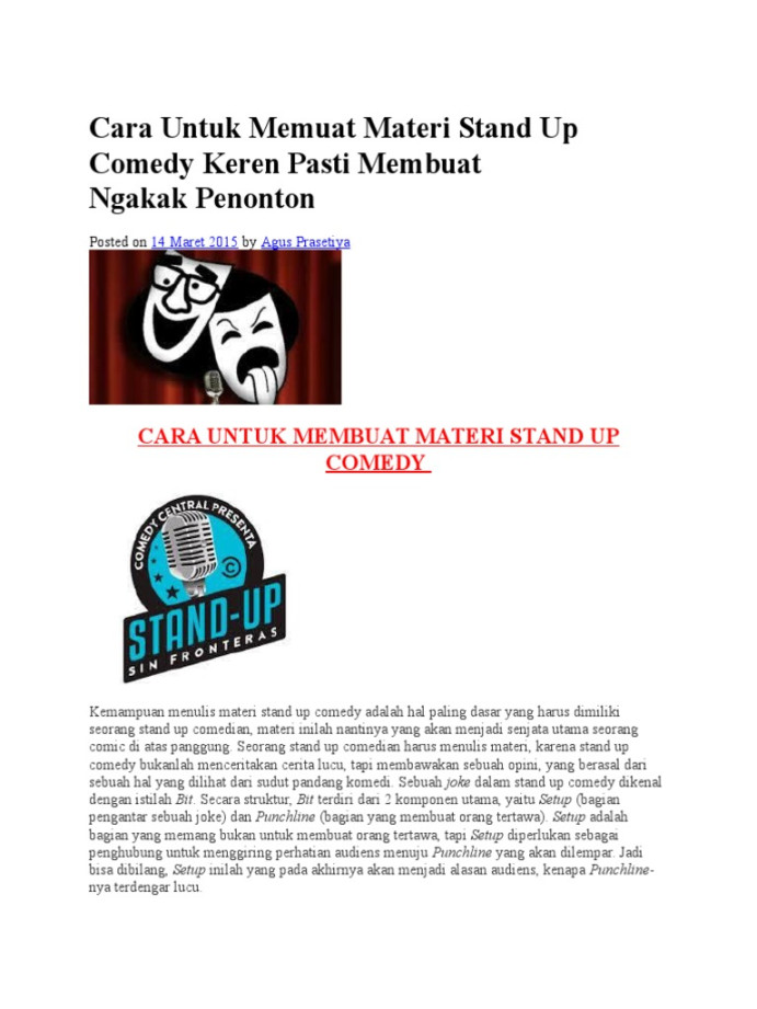 Cara Untuk Memuat Materi Stand Up Comedy Keren Pasti Membuat