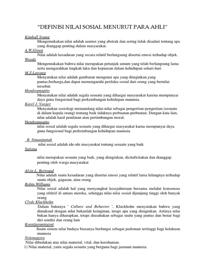 Definisi Nilai Sosial Menurut para Ahli  PDF