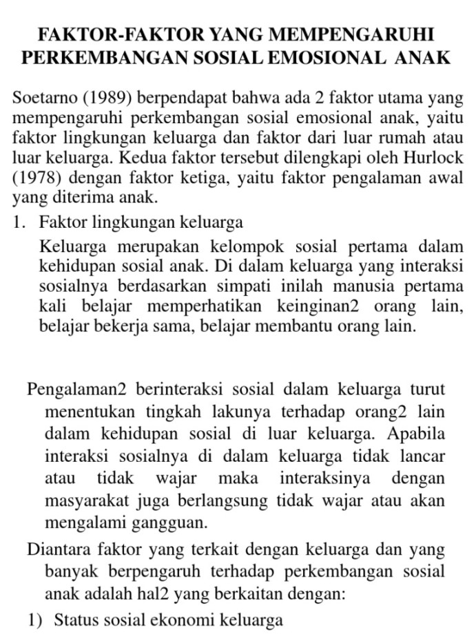 Faktor-Faktor Yang Mempengaruhi Perkembangan Sosial Anak  PDF