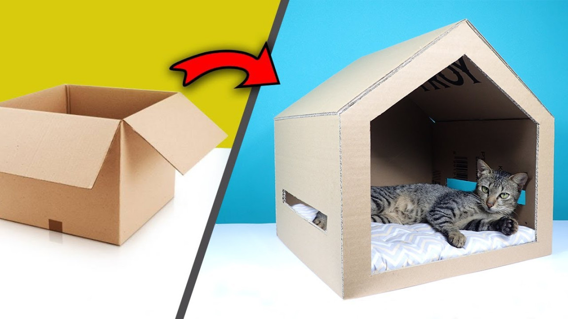 How to Make Cardboard House for Cat  Cara Membuat Rumah Kucing Dari Kardus