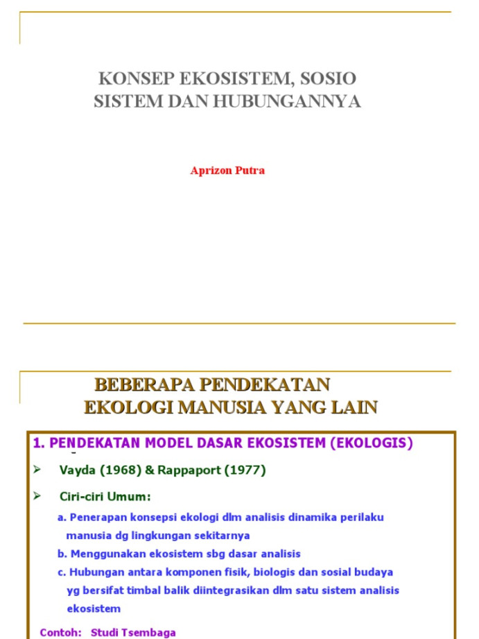 Konsep Ekosistem, Sosio Sistem Dan Hubungannya: Aprizon Putra  PDF