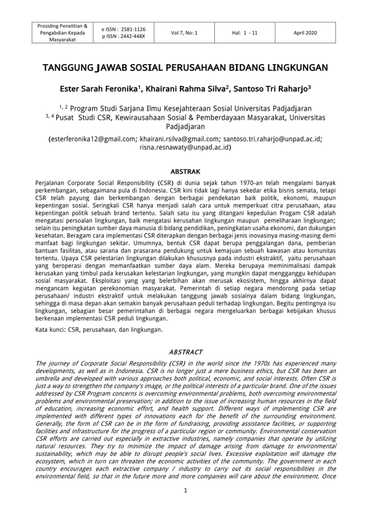 PDF) TANGGUNG JAWAB SOSIAL PERUSAHAAN BIDANG LINGKUNGAN