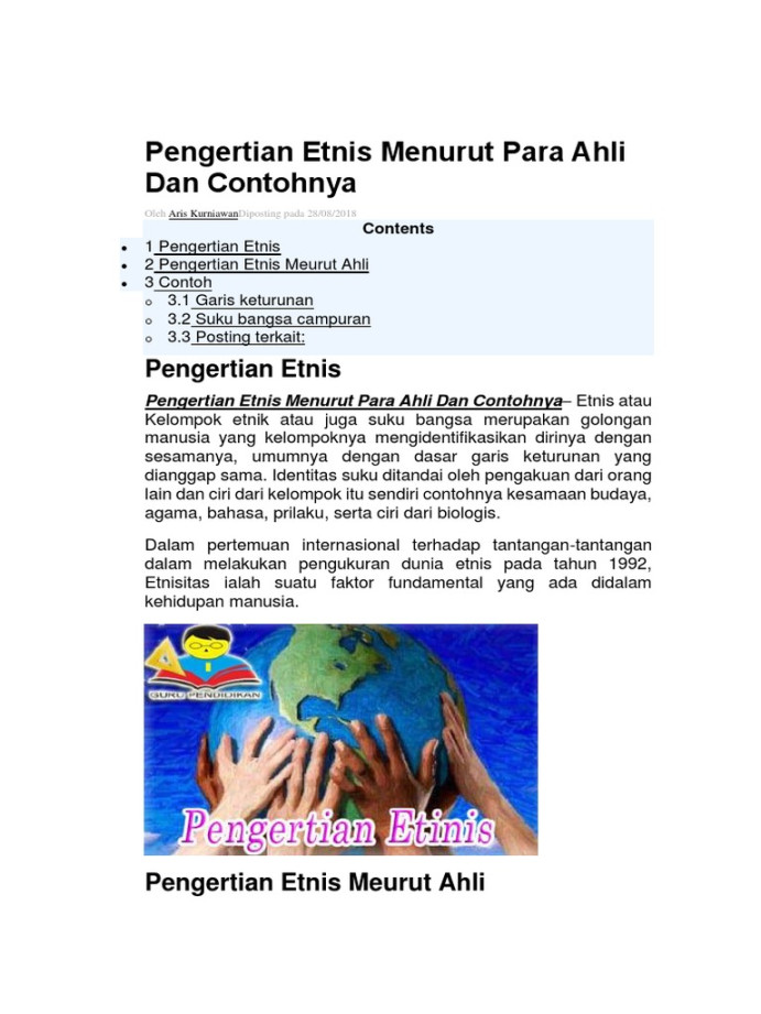 Pengertian Etnis Menurut para Ahli Dan Contohnya  PDF