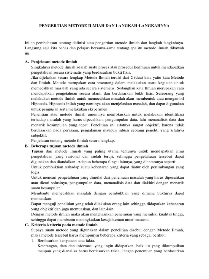 Pengertian Metode Ilmiah Dan Langkah-Langkahnya  PDF