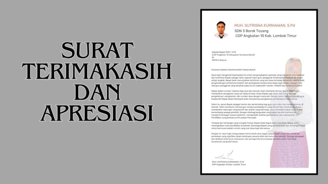 Surat Terima Kasih dan Apresiasi Tugas Modul ..a.