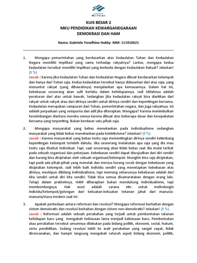 Tanya Jawab DEMOKRASI & HAM Kewarganegaraan  PDF